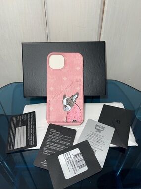 MCM iPhone 13 Phone Case Pink Visetos French Bulldog Card Pocket NWT $230